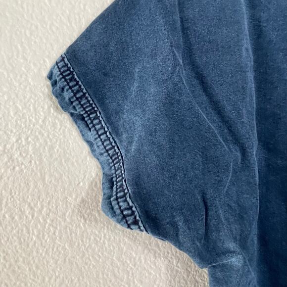 H&M Women Blue Denim Shift Dress Chambray Short Sleeve V-Neck Tunic Girly Size 4 - Picture 7 of 8